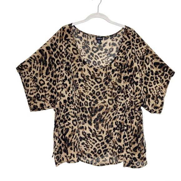 Torrid Side Cinch Leopard Print Semi-Sheer Pullover Top in Brown/Black -Sz - 2X - Picture 1 of 6